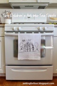 How To Make DIY Kids Art Tea Towels To Decorate The Kitchen. Easy diy gift idea. Christmas gift, holiday gift, birthday and teacher gift. Kids indoor activity idea.