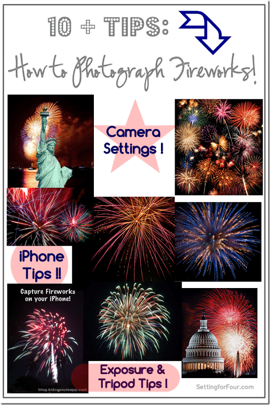 10 plus tips on how to photograph fireworks using a camera and iPhone! Exposure and camera setting tips. Take the best firework photographs for the fourth of July holiday, Veterans Day and Memorial Day. 