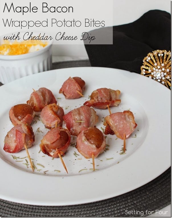 Maple Bacon Wrapped Potato Bites with Cheddar Cheese Dip