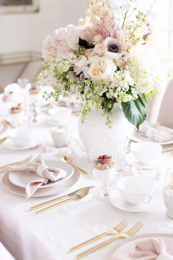 Bow Napkin fold and Mother's Day Brunch recipe and decor ideas.