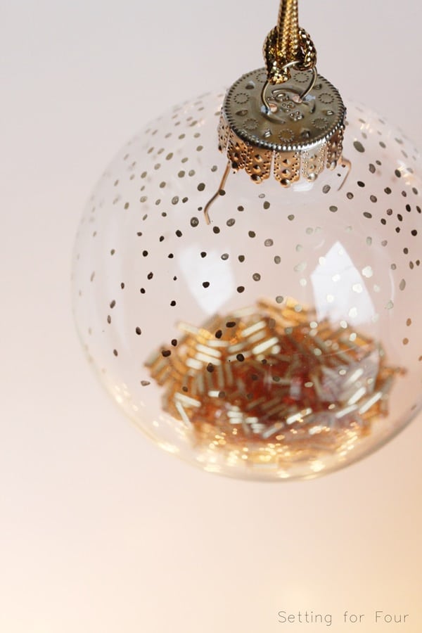 5 Minute DIY Gold Dot Christmas Ornament Setting For Four Interiors