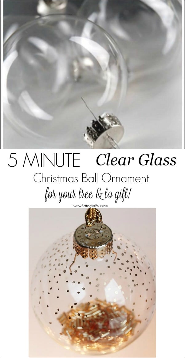 This is an easy DIY clear glass Christmas Ball Ornament filler craft that is perfect for your tree and to gift! #easy #diy #christmas #christmasdecor #christmasornament #christmasball #christmascraft #christmastree #christmasgift