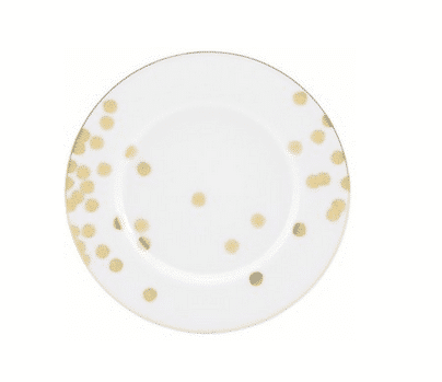 Kate Spade gold Confetti ‘Ticker Tape’ patterned dinnerware.