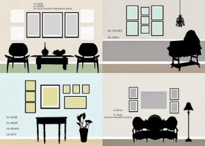 Room Vignettes with various Gallery wall layouts