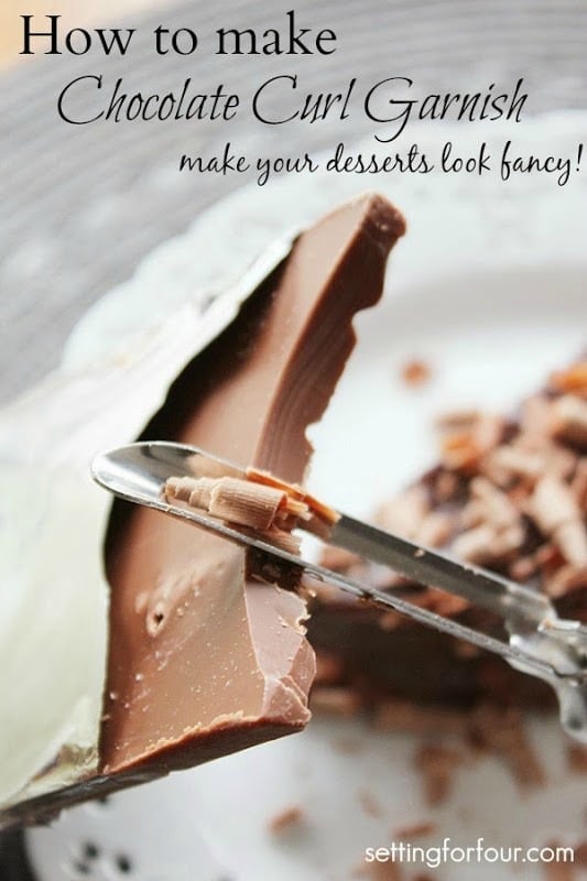 Great tip! How to make Chocolate Curl Garnish! Make your desserts look fancy!