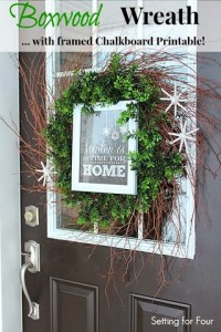 DIY Boxwood Wreath with Framed Chalkboard Printable #diy #wreath #printable