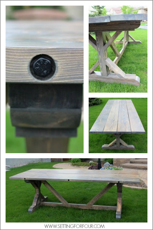 DIY Restoration Hardware Table with grey wash finish for a salvage look! You can make this stunning farmhouse style wood table for less than 200 dollars! Plan instructions and supply list included!