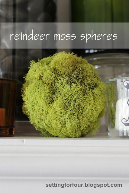 DIY Moss Spheres - quick and so easy to make! For your mantel or fill a big bowl with a few of them and add to your coffee table.