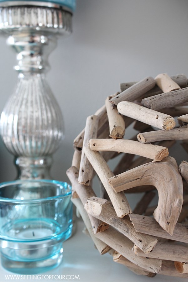 Driftwood and Mercury Glass Mantel Decor