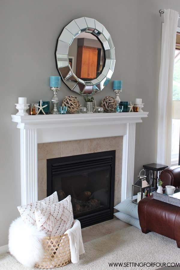  Mantel  Decor Ideas  Blue Taupe and White  Palette 