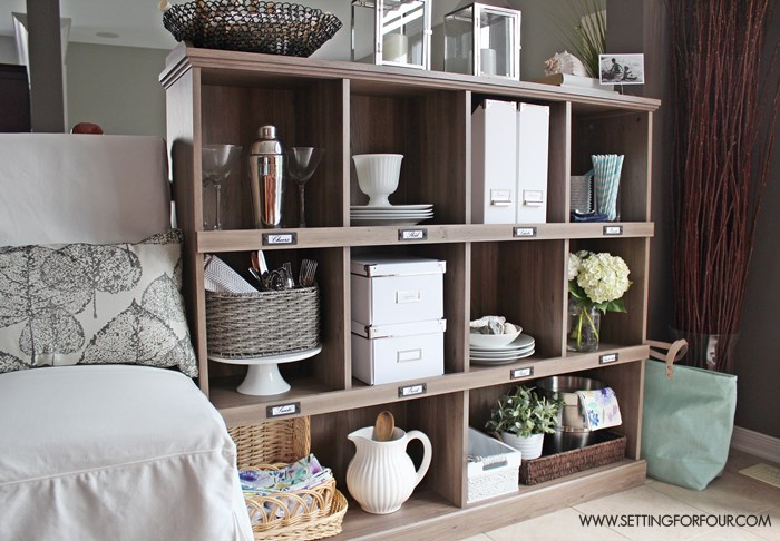 Add extra storage to a kitchen with a bookcase! I love the salt oak finish.