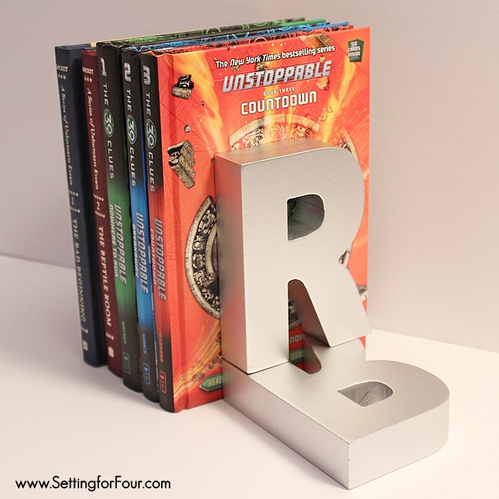 So inexpensive and fun to make for the kids! DIY $3.00 Monogram Industrial Zinc Book Ends