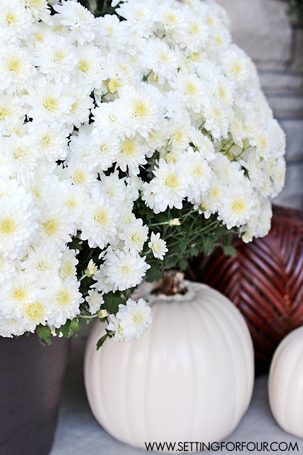 White and yellow mums and Fall Home tour | www.settingforfour.com