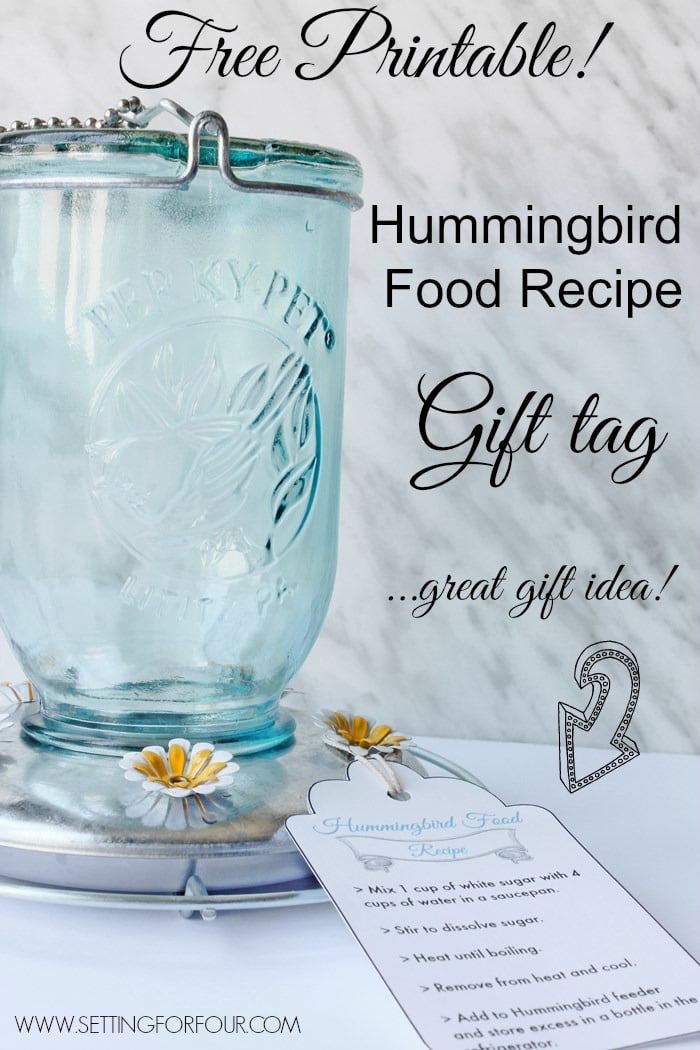 Free Printable! Hummingbird Food Recipe Gift Tag - add to a hummingbird feeder for a great gift idea! | www.settingforfour.com