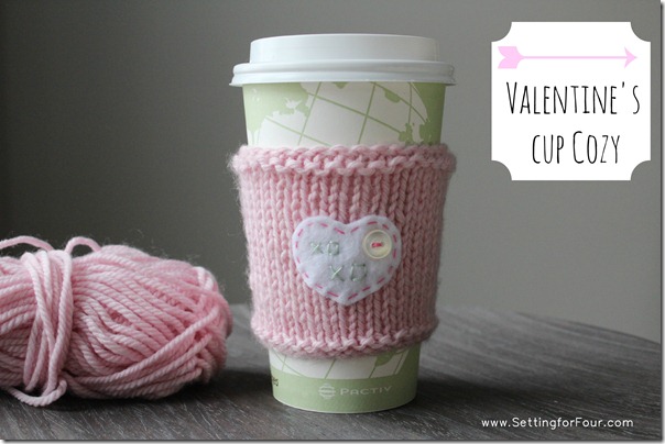 Cup Cozy for Valentine's Day from Setting for Four #diy #knitting #cup #cozy