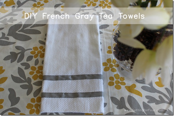 Make these pretty DIY Ribbon Trimmed Kitchen Towels! Decorate your kitchen with these quick and easy tea towels. Tutorial and supply list included. Great gift idea too!