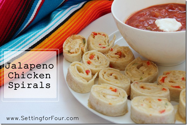 Jalapeno Chicken Spirals - a yummy appetizer and snack recipe for entertaining, movie night or watching the game on TV!  | www.settingforfour.com