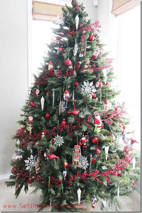 Red and white Christmas tree from Setting for Four #Christmas #Tree #Red #White #Holiday