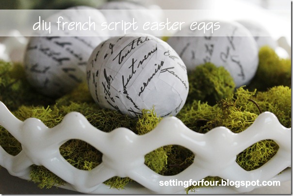 DIY French Script Easter Eggs from Setting for Four #modpodge #diy #tutorial #french #decor #script #easter #egg #ballard