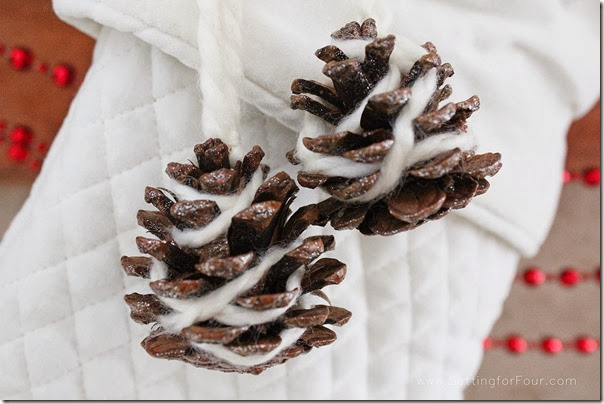 DIY Pine Cone Pom Poms Hang on a Christmas Stocking