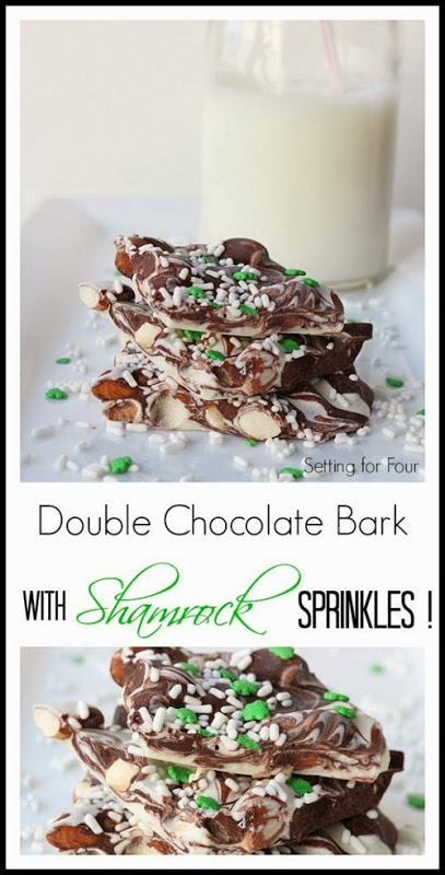 Double Chocolate Almond Bark with Shamrock Sprinkles #recipe #chocolate #stpatricksday