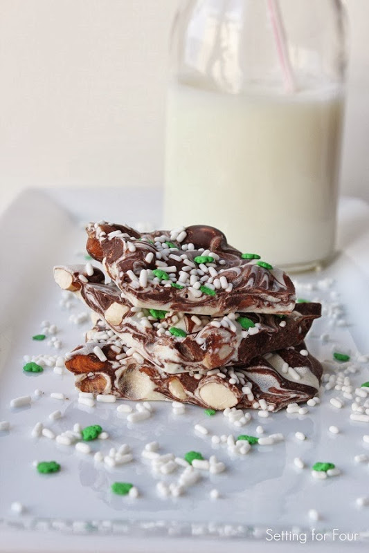 Double Chocolate bark with Shamrock sprinkles #recipe #chocolate