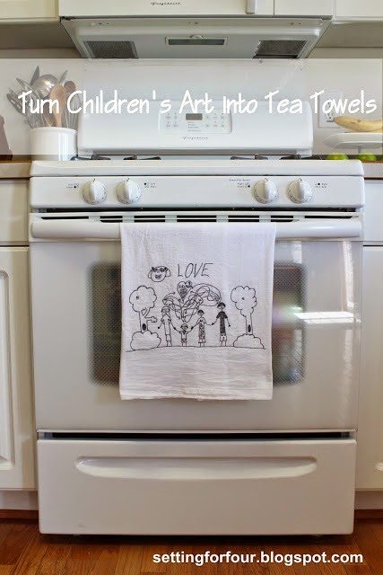 Have kids draw on a tea towel for mother's day