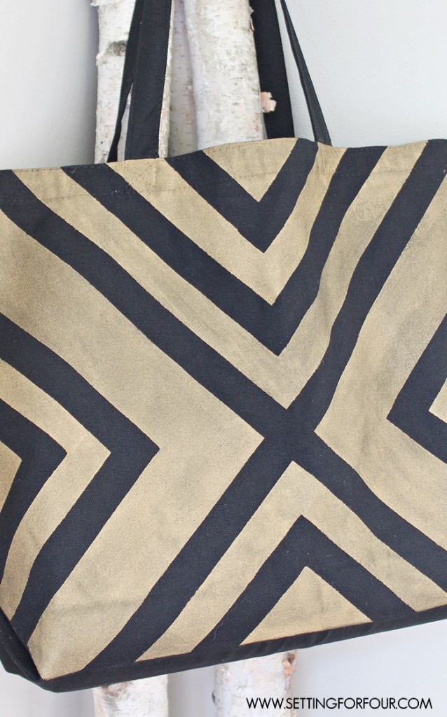 DIY Tote Bag with Black and Gold Graphic Pattern Setting For Four