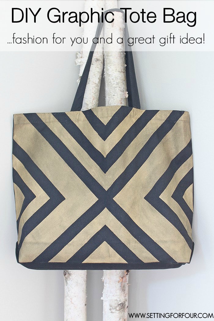 DIY Tote Bag with Black and Gold Graphic Pattern - Setting for Four