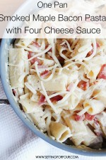 One Pan Smoked Maple Bacon Pasta with Four Cheese Sauce | www.settingforfour.com