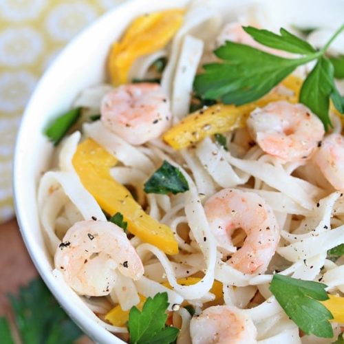 One Pan RecipeShrimp & Coconut Milk Noodle Bowls Setting For Four