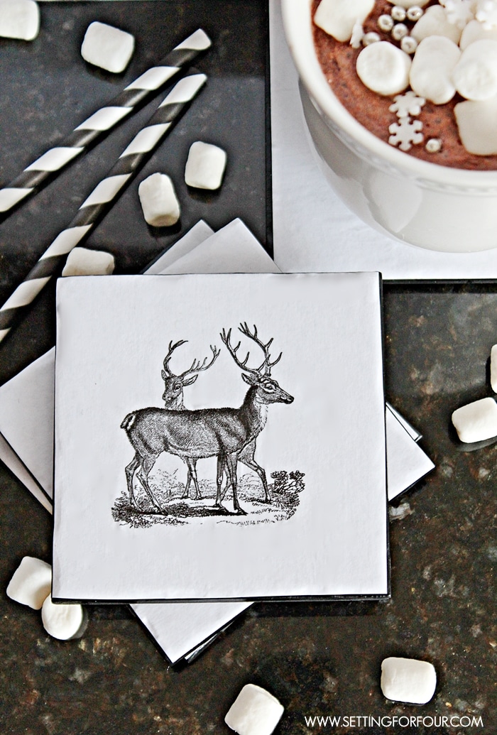 Great tutorial to make this Upcycled Woodland DIY Coaster for your home! Beautiful decor accessories and gift idea! www.settingforfourcom