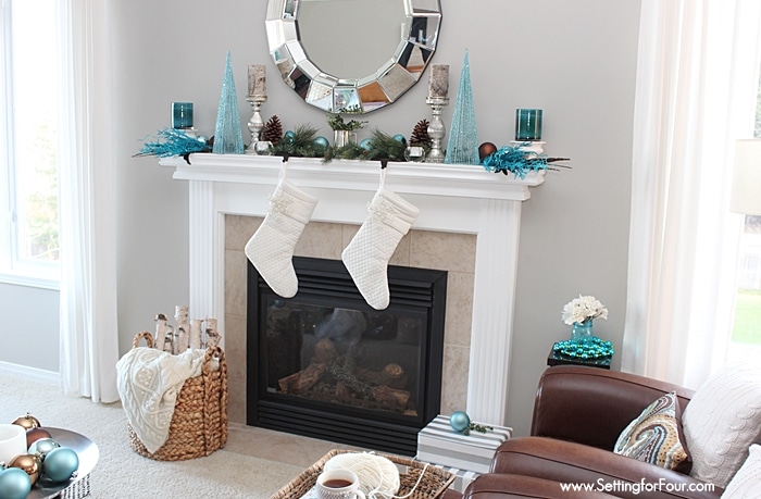 DIY Glam Christmas Mantel Decor Ideas - see how I decorated my mantel with glitter, shimmer and shine! | www.settingforfour.com