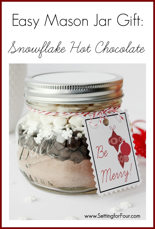 Easy DIY Jar Craft - Christmas Mason Jar Gift Idea filled with Snowflake Hot Chocolate! | www.settingforfour.com