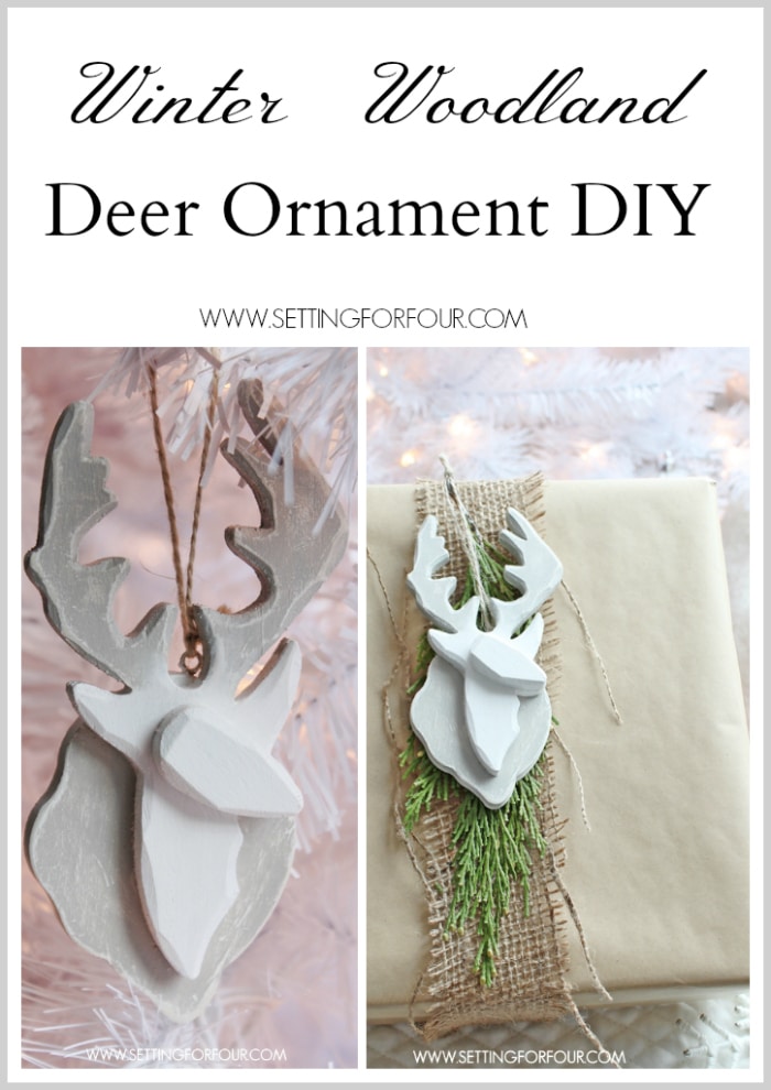 Holiday home decor: See how to make this beautiful, quick and easy DIY Deer Ornament in just 3 steps! The simple instruction tutorial and supply list is included so you can make it yourself! This ornament is a beautiful Christmas tree ornament, stocking stuffer, teacher gift and gift wrap accent.