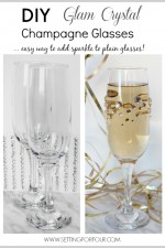 Are you throwing a party and in need of some budget friendly DIY entertaining decorations? Would you like to dress up your boring champagne glasses with fast, fun and fabulous DIY sparkle? Quick and Easy DIY Rhinestone Champagne Glasses: You won't believe how easy these DIY Glam Rhinestone Champagne Glasses are to make! Wedding Reception, wedding shower, New Years Eve Party, Anniversary Party.