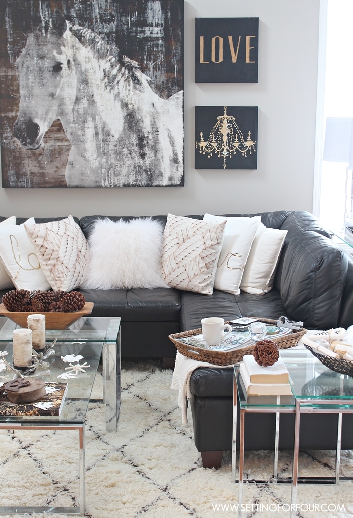 Rustic Glam Living Room + New Rug  Setting for Four