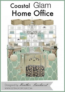 See these Inspiring DIY Home Decor Ideas and Office Mood Board Design: How to Decorate a Coastal Glam Home Office with beachy casual elegance! Sources for the bookcases, rugs, lighting, furniture and decor are included so you can copy this interior design!