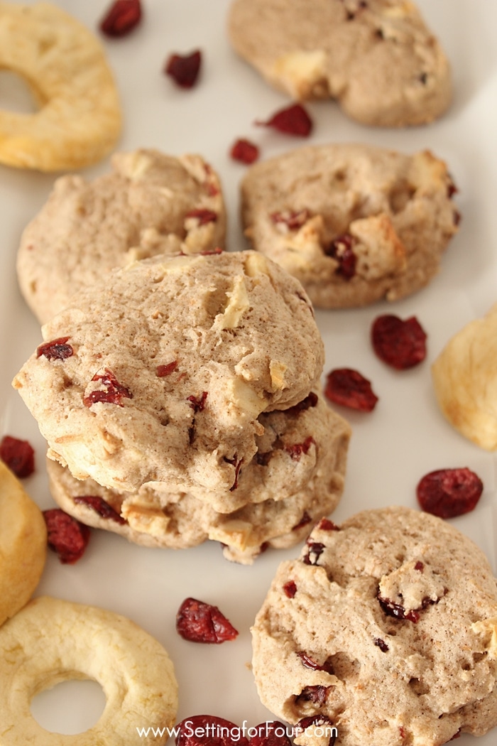 Healthy Apple Cranberry Make-Ahead Icebox Cookie Recipe with tasty dried apple & naturally sweet cranberries. Manage your weight by baking with egg whites!