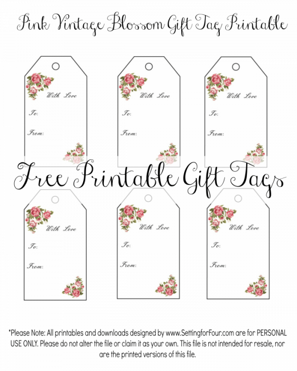 Vintage Blossom Free Printable Gift Tags - Setting For Four Interiors