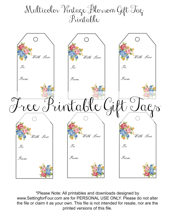 Get your FREE Vintage Blossom Printable Gift Tags! These beautiful floral gift tags are perfect for: Valentine's gifts, birthday gifts, graduation presents, anniversary gifts and Mother's Day gifts!