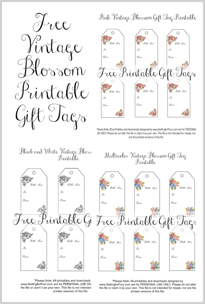 FREE Vintage Blossom Gift Tag Printables