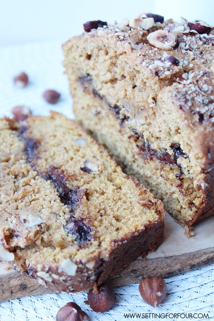 Make this yummy Hazelnut & Nutella Pumpkin Bread Recipe with crunchy hazelnuts with creamy Nutella filling! This nutty Pumpkin bread is an easy recipe using canned pumpkin is perfect for breakfast, a snack or dessert! 