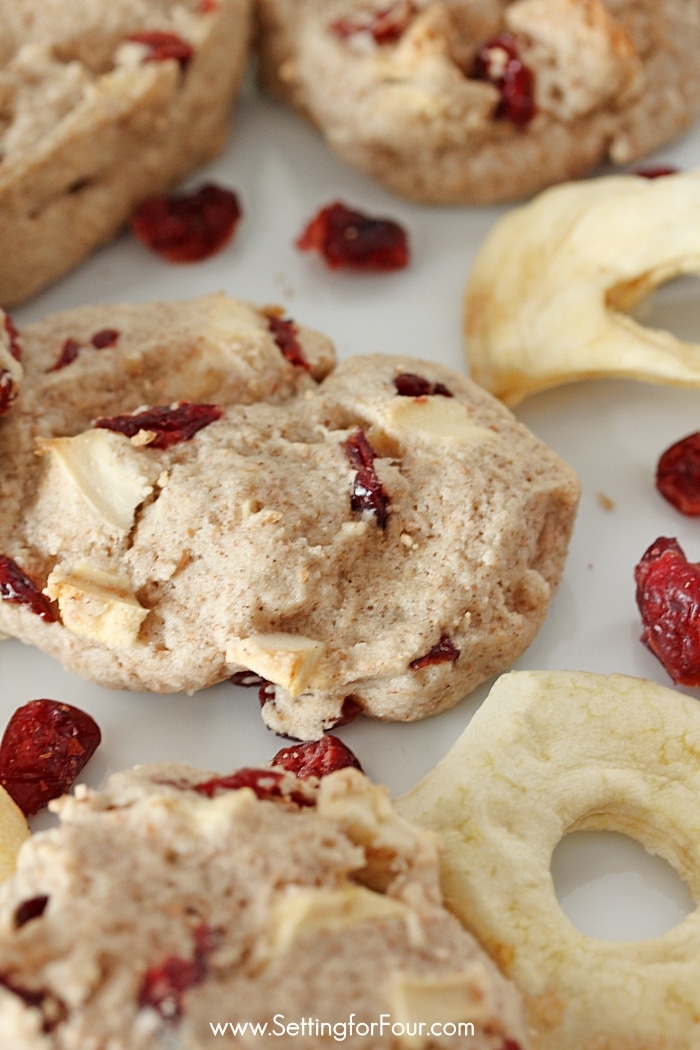 Healthy Apple Cranberry Make-Ahead Icebox Cookie Recipe with tasty dried apple & naturally sweet cranberries. Manage your weight by baking with egg whites!