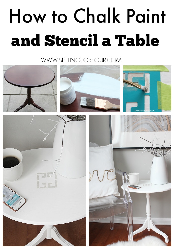 How to Chalk Paint and Stencil a Thrift Store Table - DIY Tutorial and supply list included! www.settiingforfour.com