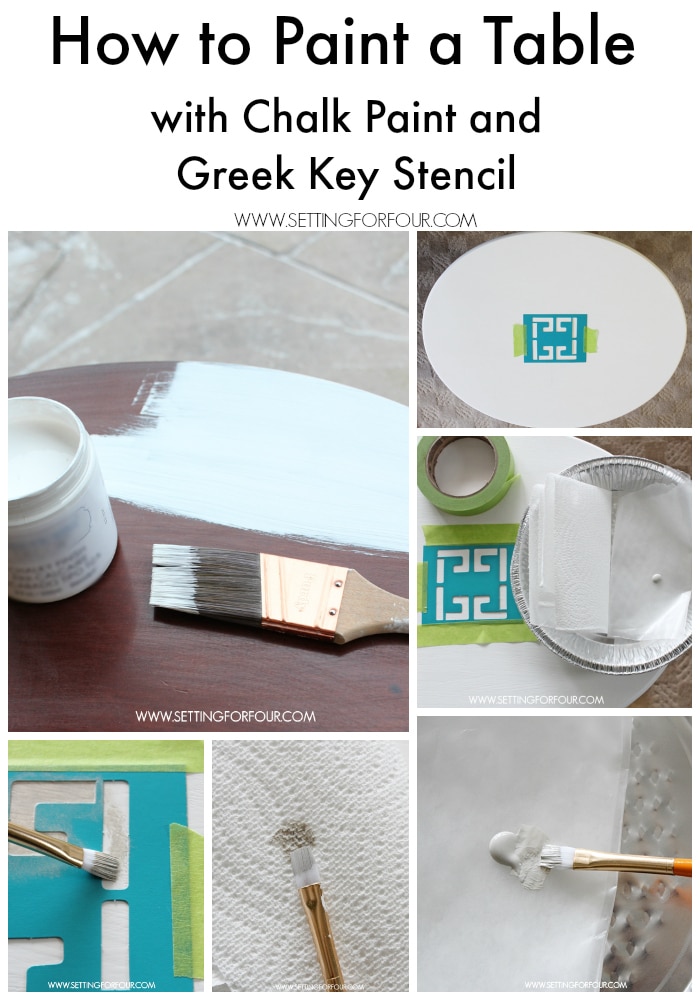 DIY Decorating idea - How to paint a table with chalk paint and add a Greek Key Stencil accent! Gorgeous! www.settingforfour.com