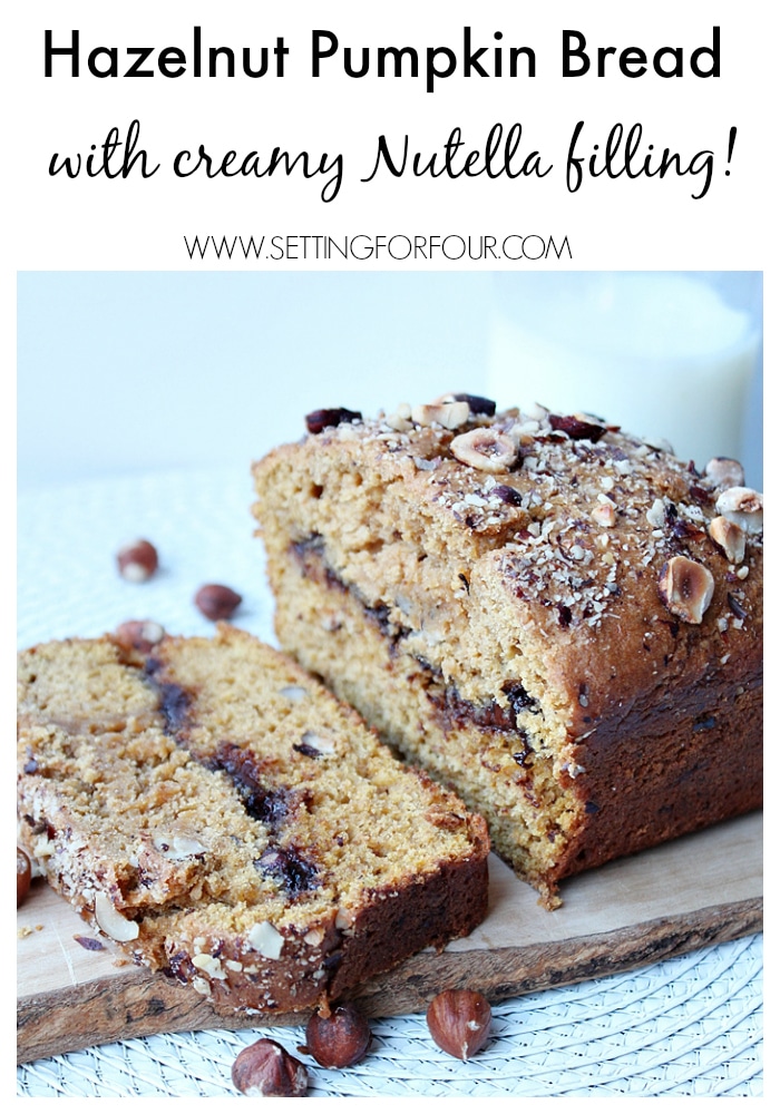 Hazelnut Pumpkin Bread with Creamy Nutella Filling. www.settingforfour.com