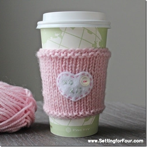 DIY Knitted Cup Cozy with xoxo message