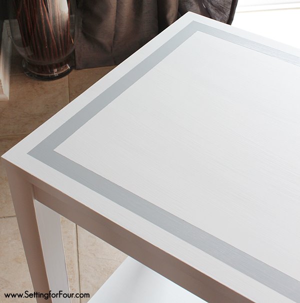 What a clever trick! How to Paint a perfect stripe border on a table top - without measuring! www.settingforfour.com