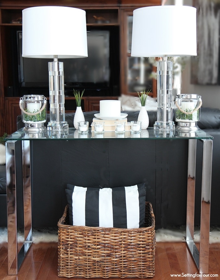 How to decorate with lanterns indoors and outdoors! Lanterns look beautiful on a console table!